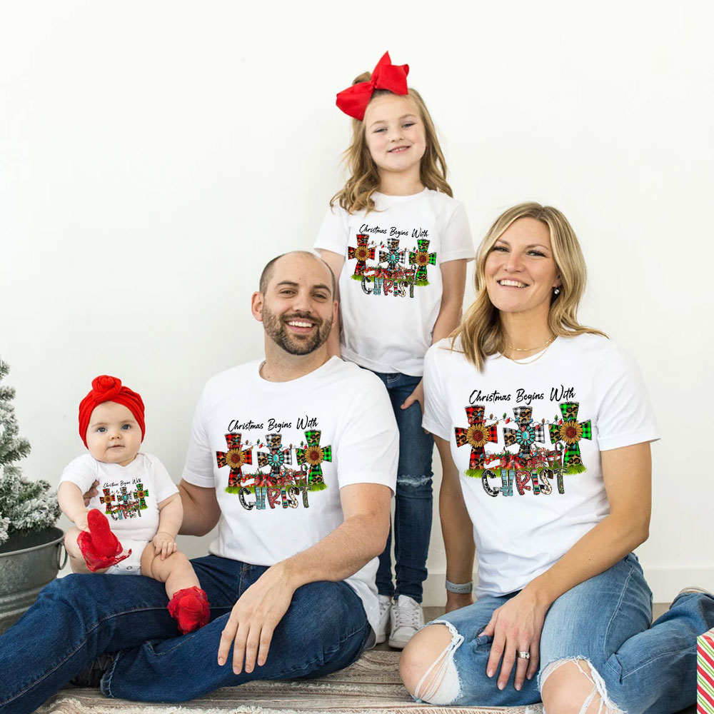 Christmas Begins with Christ Religious Christmas Family Matching Shirts