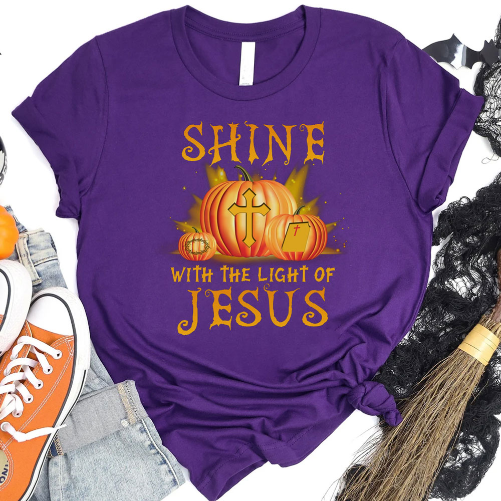 Shine with the Light of Jesus Halloween Pumpkin T-Shirt
