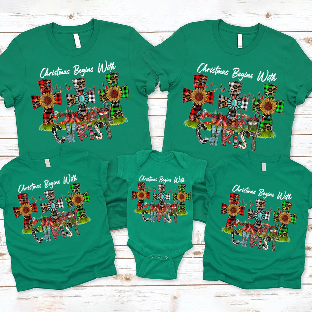 Christmas Begins with Christ Religious Christmas Family Matching Shirt
