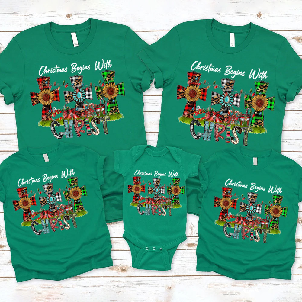 Christmas Begins with Christ Religious Christmas Family Matching Shirt