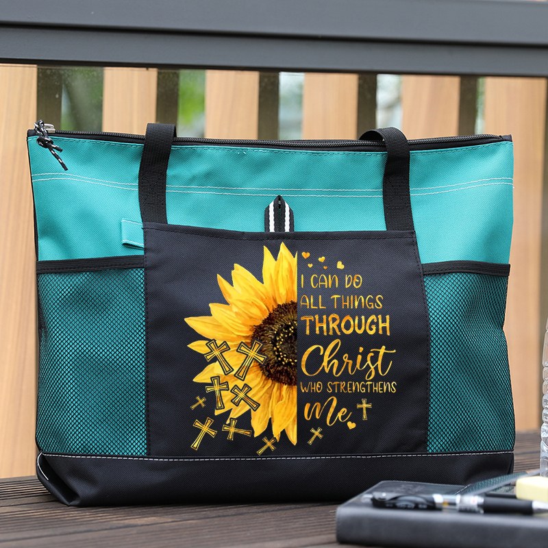 I Can Do All Things Sunflower Design Tote Bag