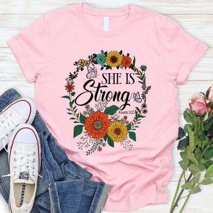 She Is Strong Flower Faith Shirt