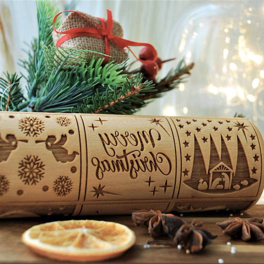 Nativity Engraved Christmas Cookies Rolling Pin