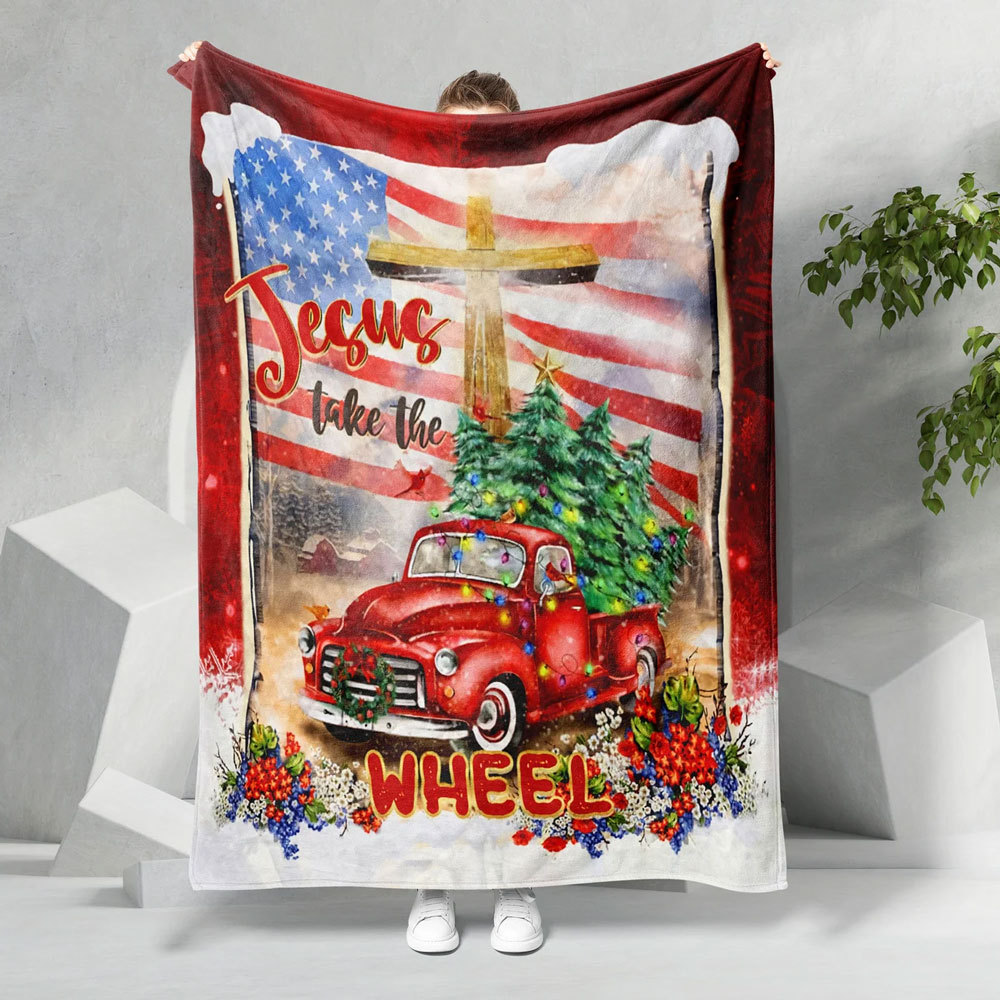 Jesus Take the Wheel Christmas Fleece Blanket
