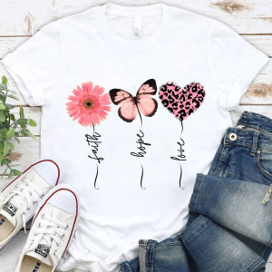 Image of Faith Love Hope Flower Butterfly Heart Christian Shirt