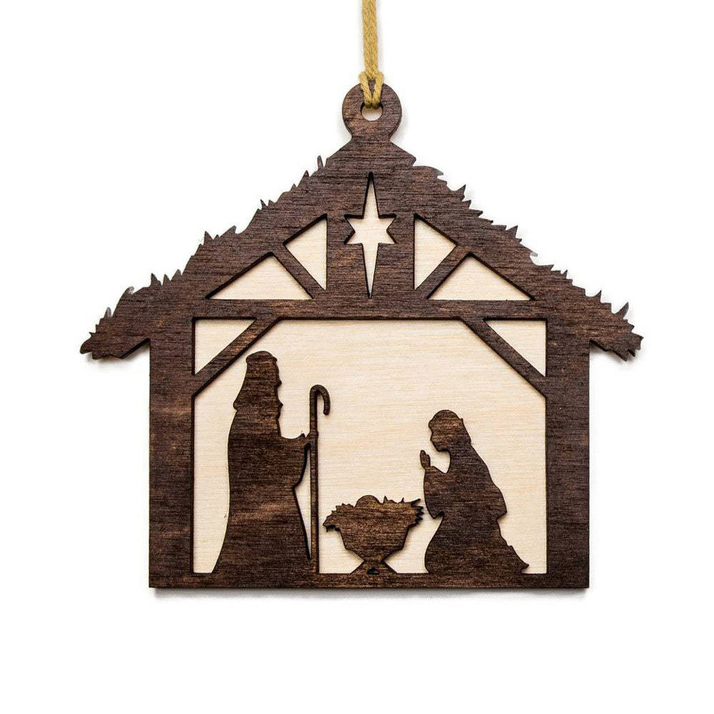 Nativity Scene Layered Wood Ornament