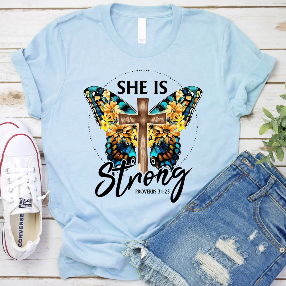 She Is Strong Butterfly Faith Shirt