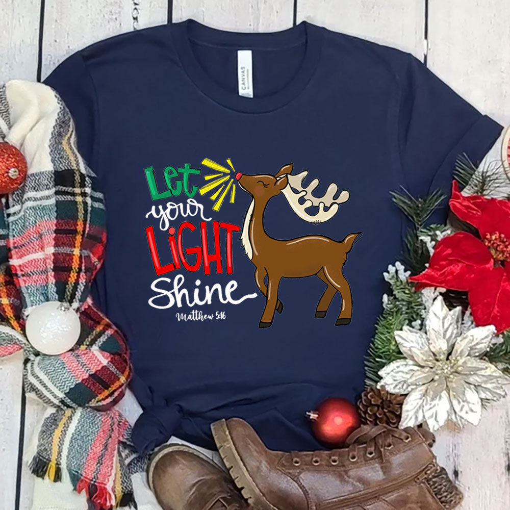 Let Your Light Shine Reindeer Christmas Tee