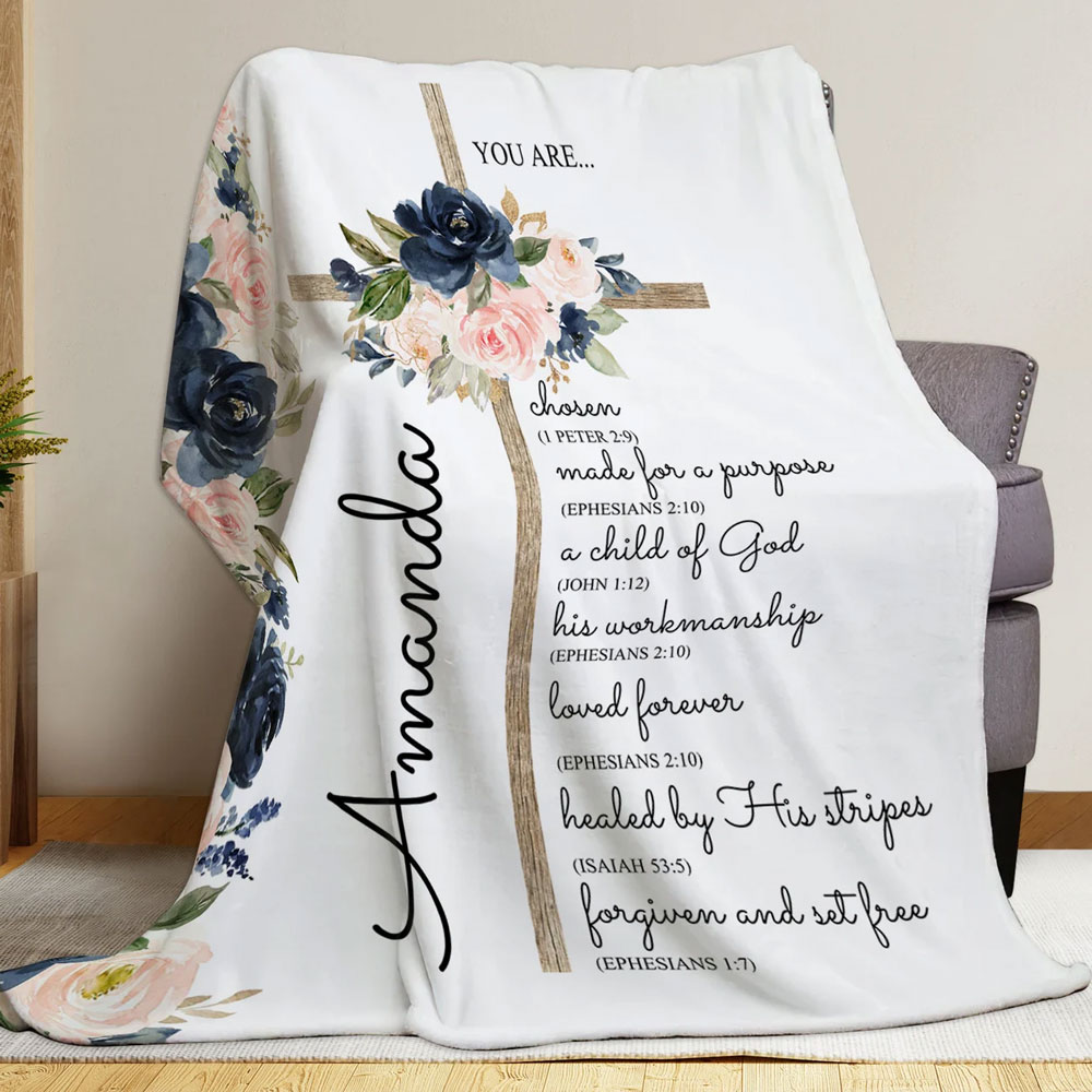 Personalized Your Are Bible Verse Floral Blanket