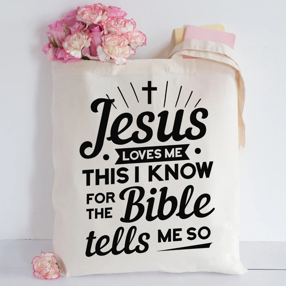 Jesus Loves Me Canvas Tote Bag