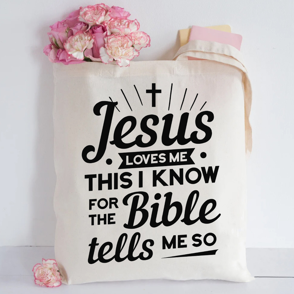 Jesus Loves Me Canvas Tote Bag