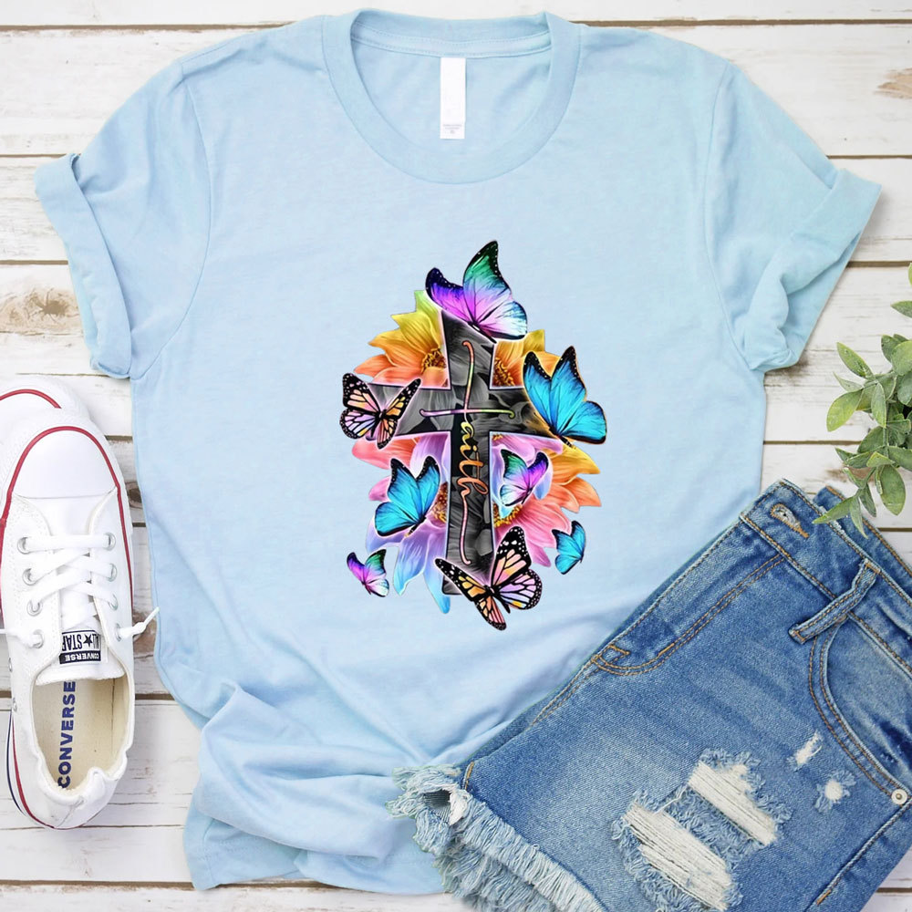 Faith Cross Butterfly Christian Shirt