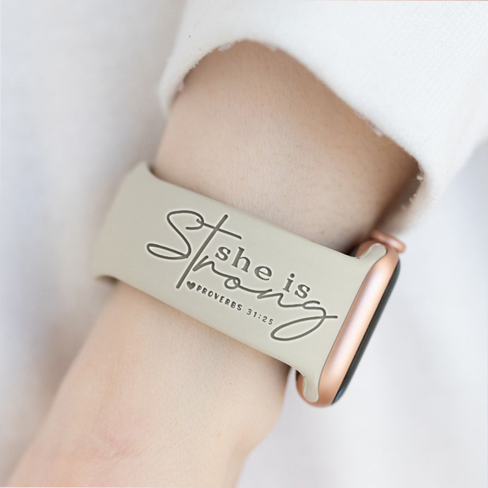 She Is Strong Fierce Brave On Fire Engraved Watch Band for Apple, Fitbit and Samsung