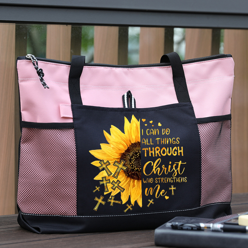 I Can Do All Things Sunflower Design Tote Bag