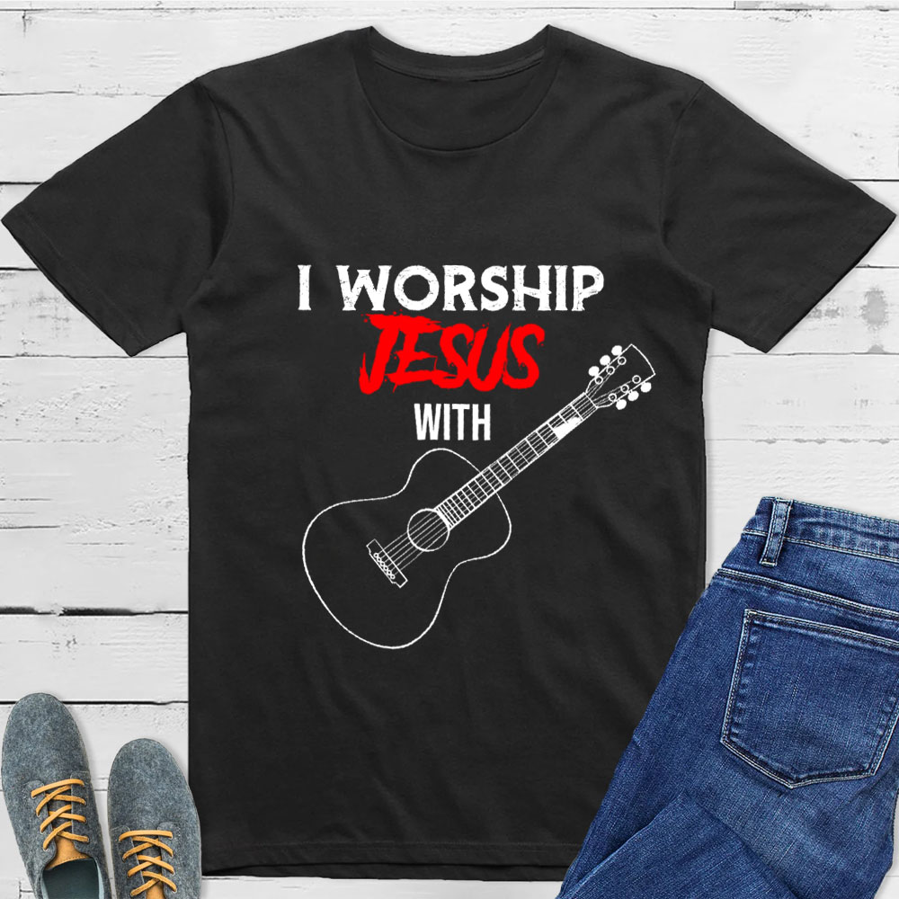 I Worship Jesus with Guitar Shirt Sale-GuidingCross
