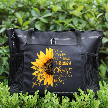 I Can Do All Things Sunflower Design Tote Bag