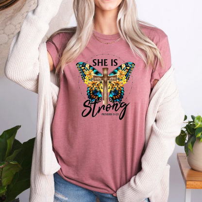 She Is Strong Butterfly Faith Shirt
