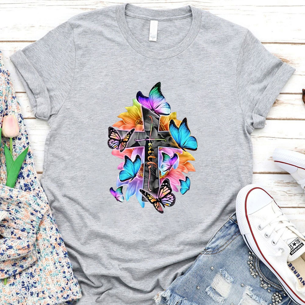 Faith Cross Butterfly Christian Shirt