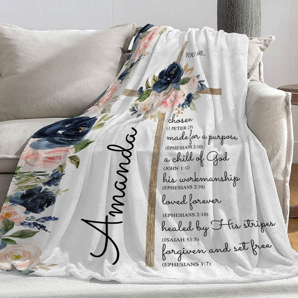 Personalized Your Are Bible Verse Floral Blanket