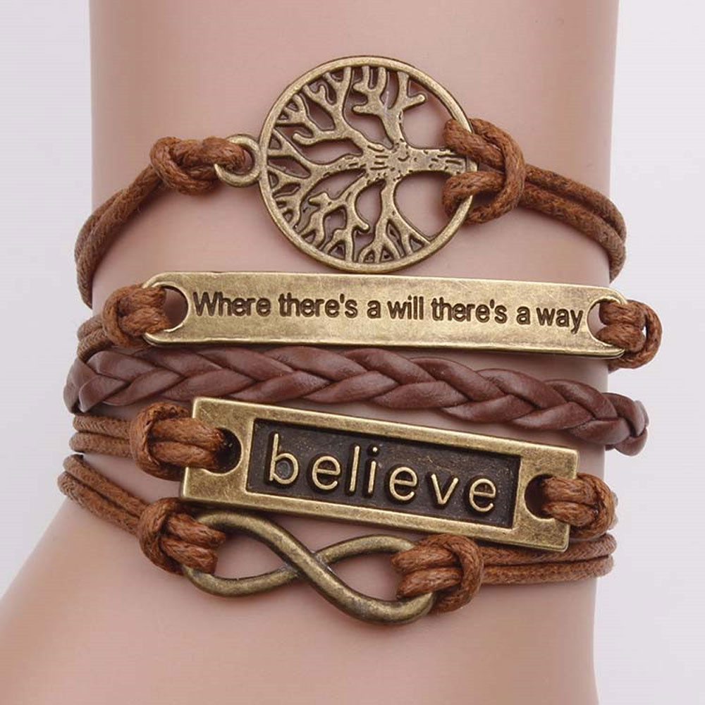 Believe and Tree Leather Bracelet