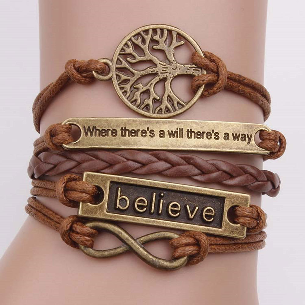 Believe and Tree Leather Bracelet