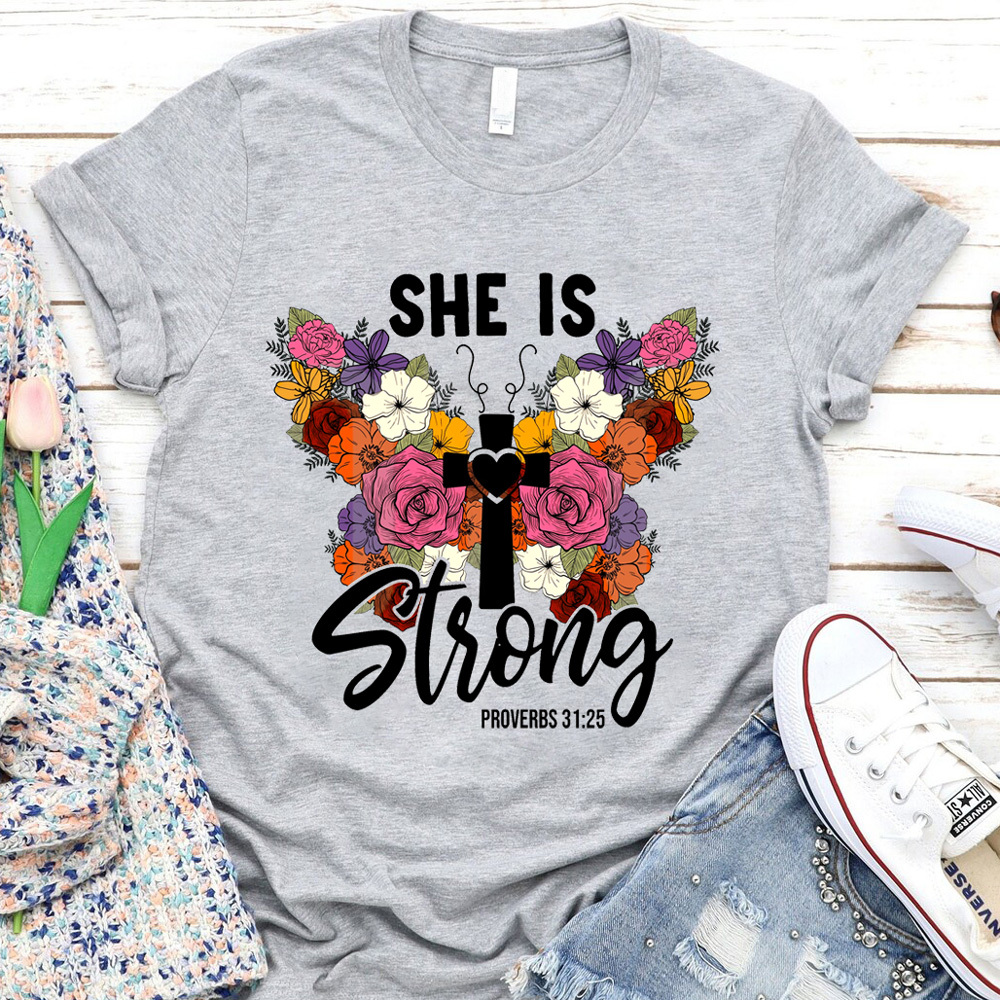 She Is Strong Flower Butterfly Shirt