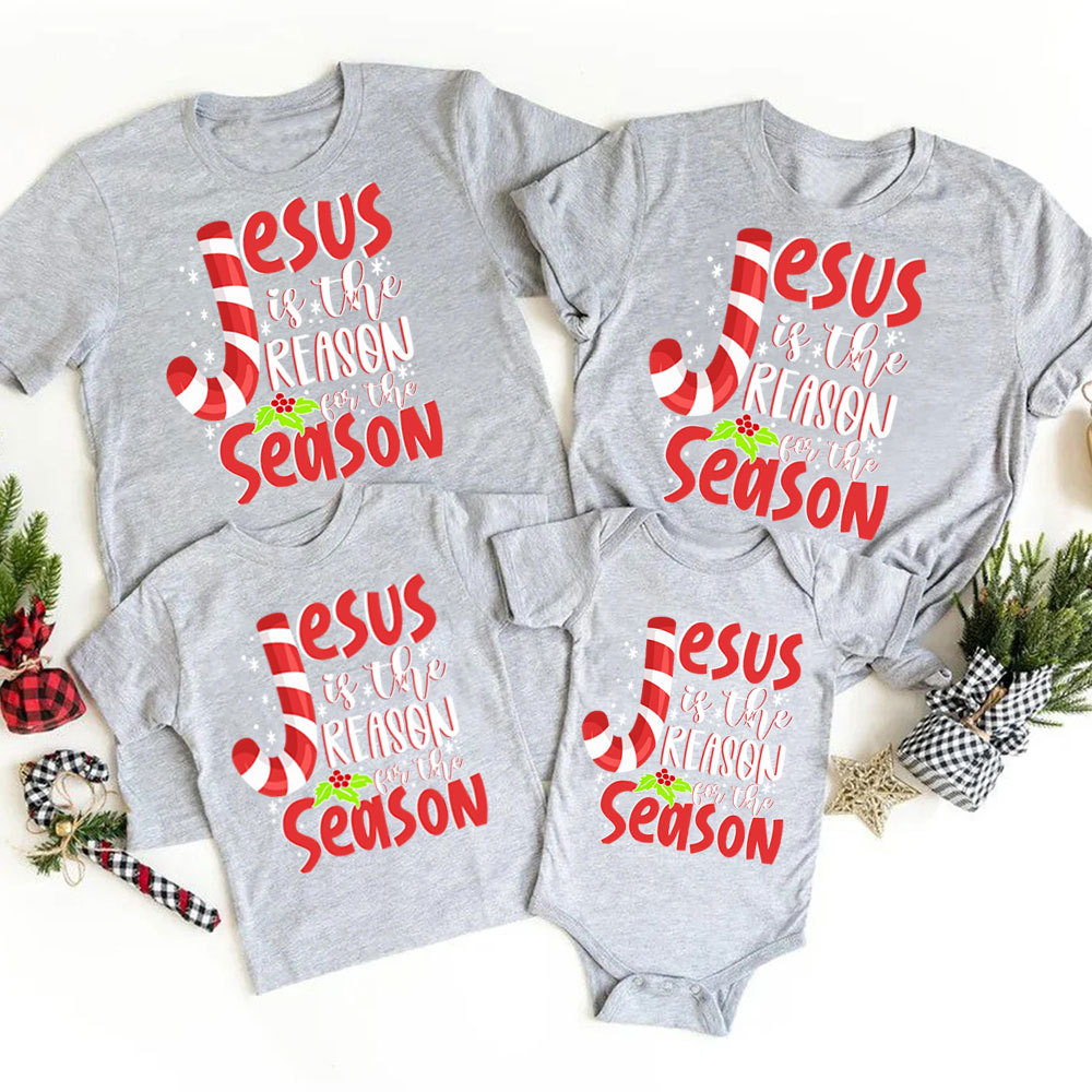 Jesus Is the Reason for the Season Christian Christmas Family Matching Shirts