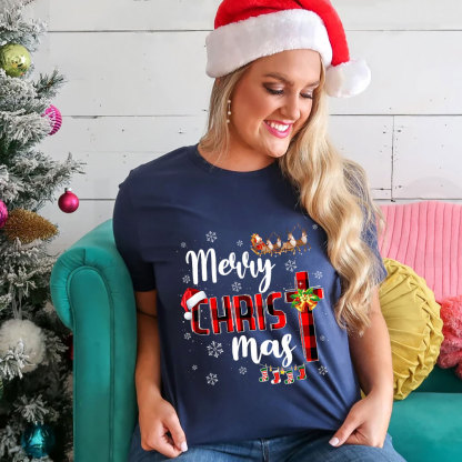 Merry Christ Mas Buffalo Plaid Christmas T-Shirt