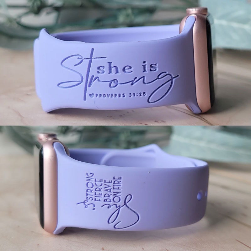 She Is Strong Fierce Brave On Fire Engraved Watch Band for Apple, Fitbit and Samsung