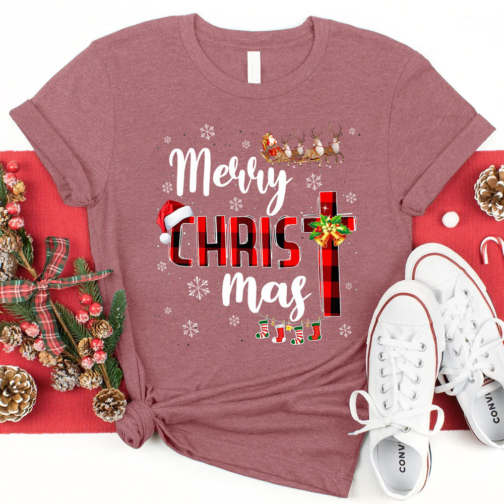 Merry Christ Mas Buffalo Plaid Christmas T-Shirt