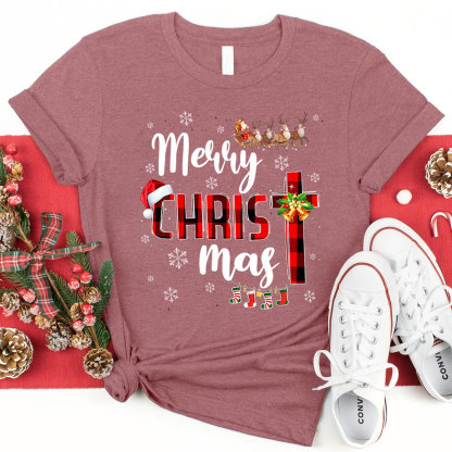Merry Christ Mas Buffalo Plaid Christmas T-Shirt