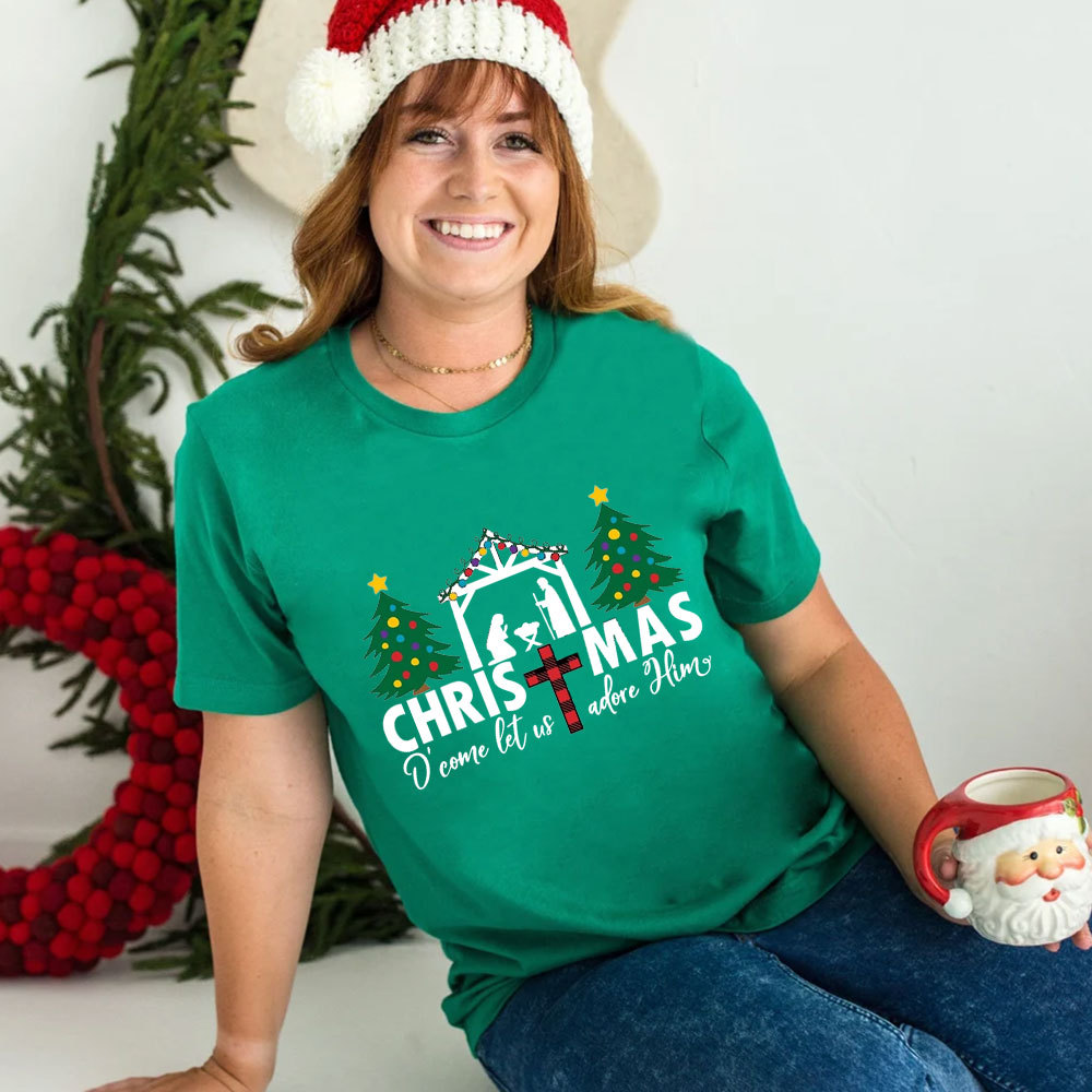 Oh Come Let Us Adore Him Christmas Christian Shirt