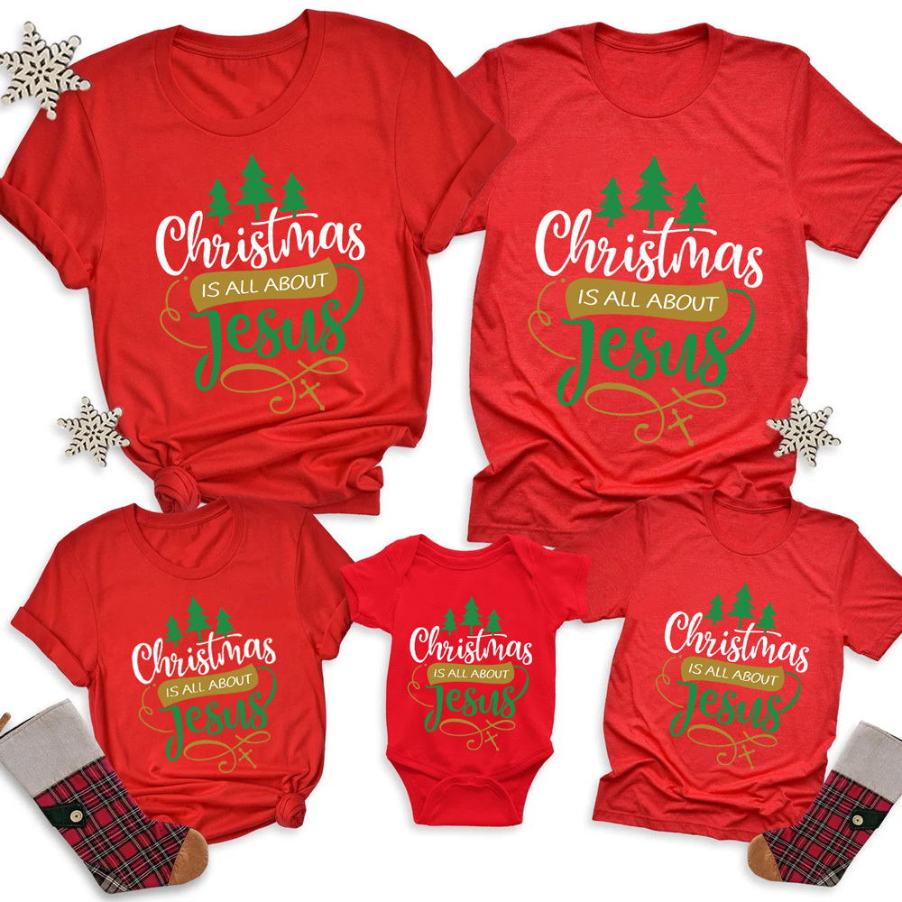 Christmas Is All About Jesus Christian Quote Tee Family Matching Shirts