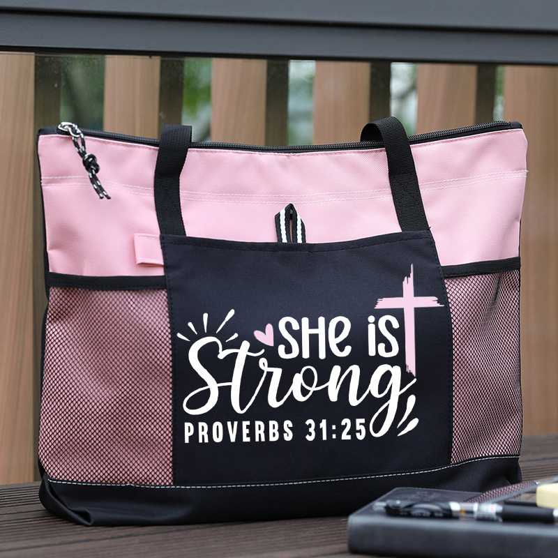 She Is Strong Proverbs 31:25 Tote Bag