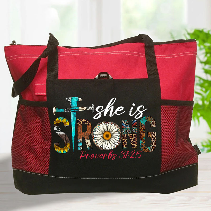 She Is Strong Leopard Daisy Design Tote Bag