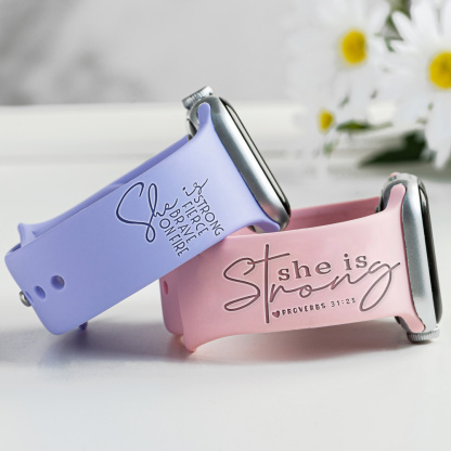 She Is Strong Fierce Brave On Fire Engraved Watch Band for Apple, Fitbit and Samsung
