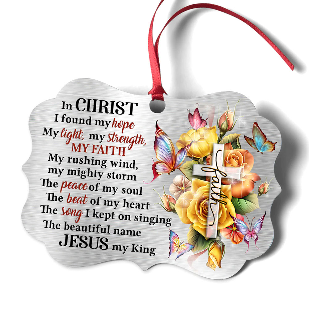 In Christ I Found My Hope Floral Cross Aluminium Ornament