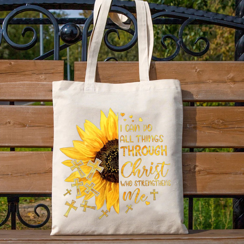 I Can Do All Things Sunflower Design Canvas Tote Bag