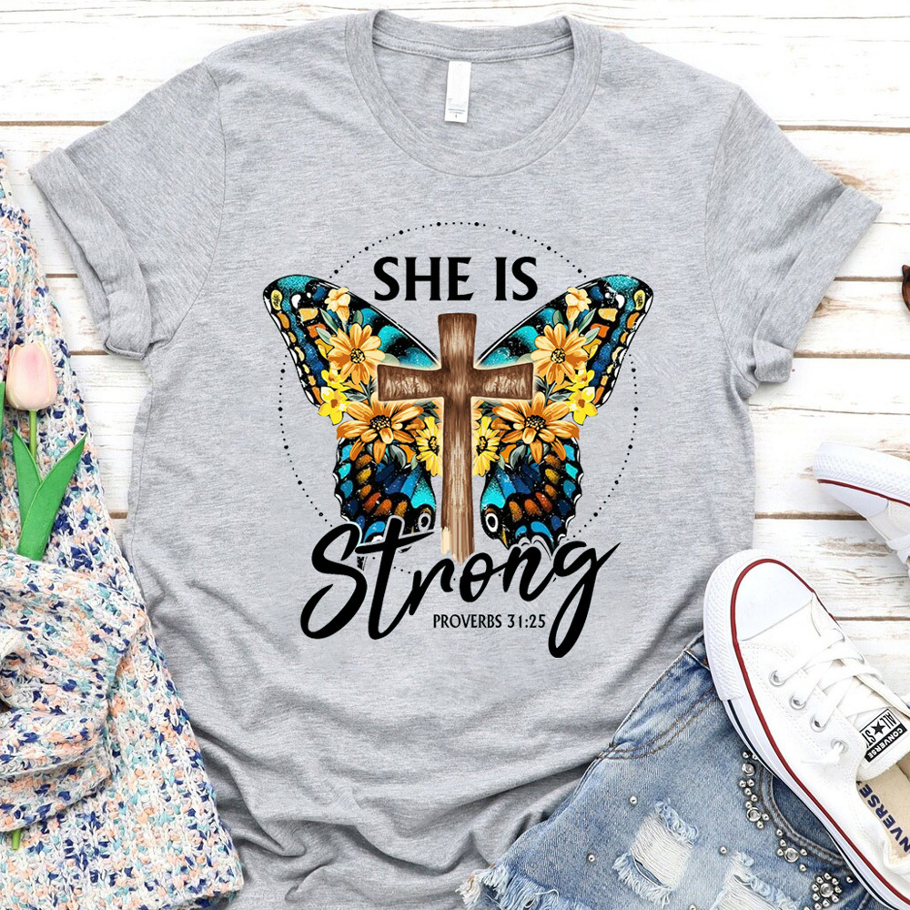 She Is Strong Butterfly Faith Shirt