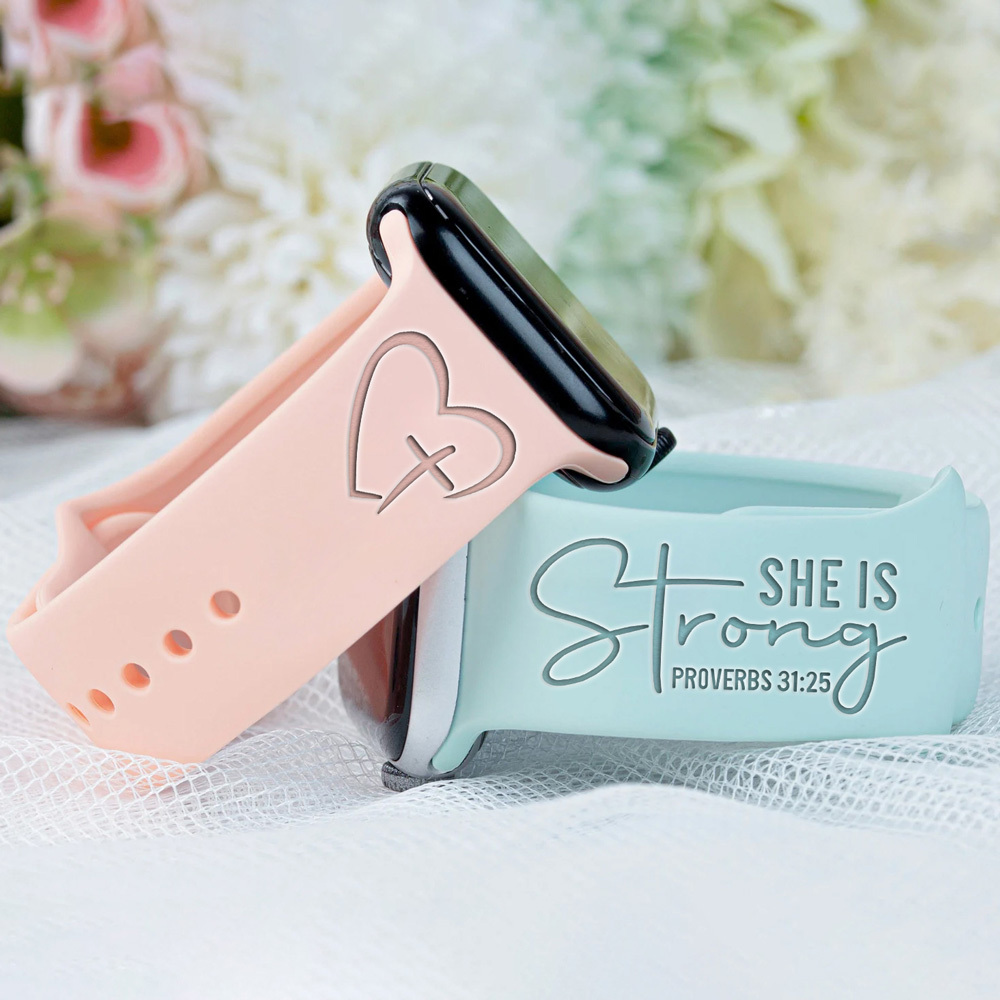 She Is Strong Proverbs 31 25 Engraved Watch Band for Apple, Fitbit and Samsung