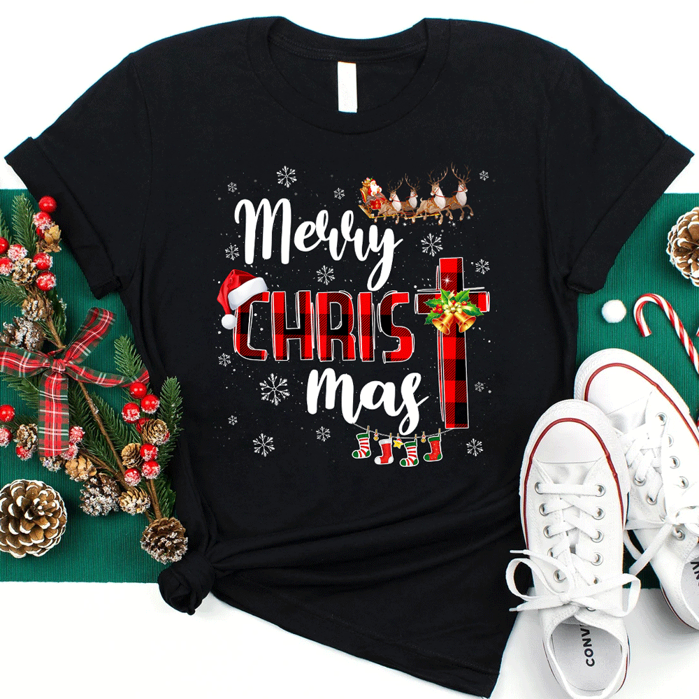 Merry Christ Mas Buffalo Plaid Christmas T-Shirt