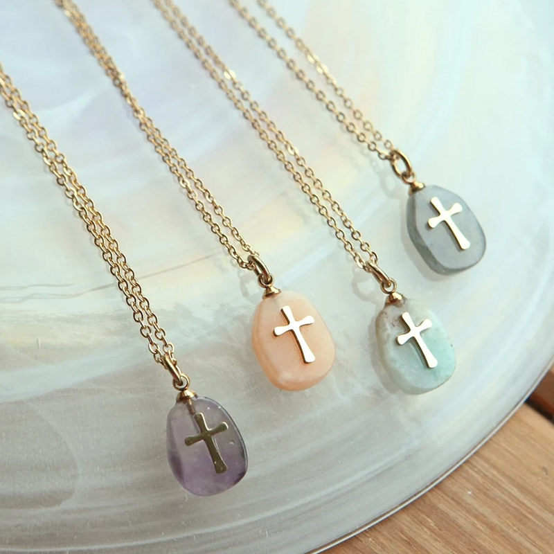Crystal Gemstone Cross Pendant Necklace Sale GuidingCross