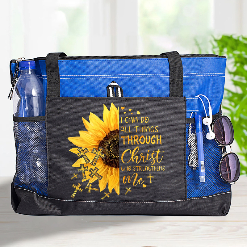 I Can Do All Things Sunflower Design Tote Bag