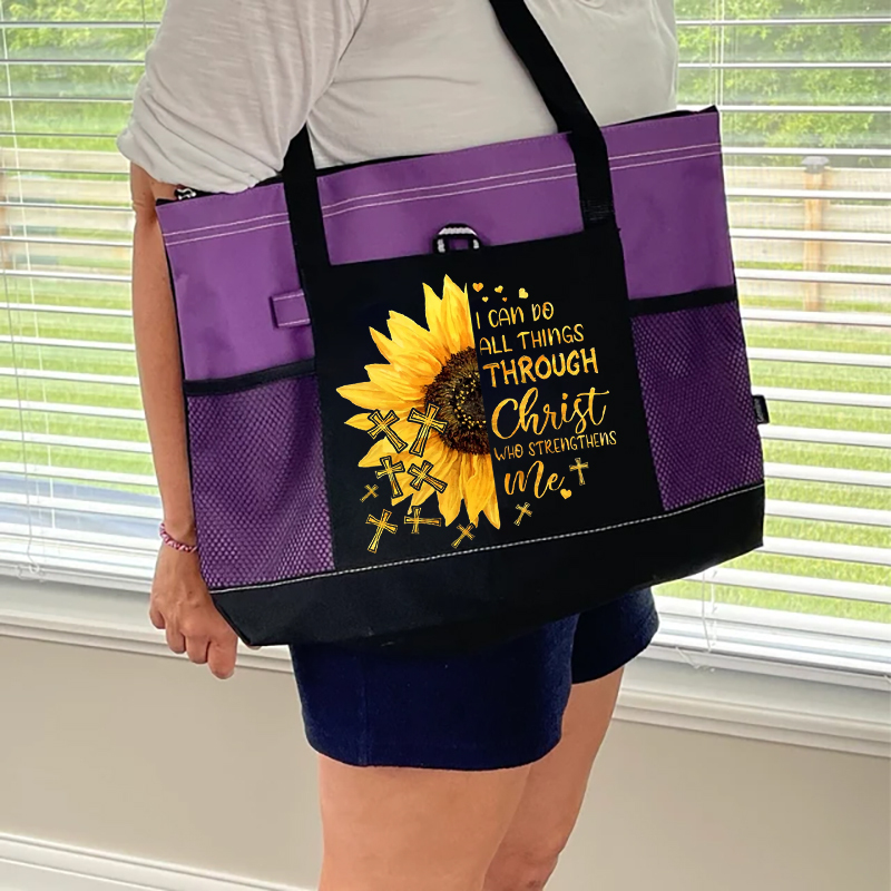 I Can Do All Things Sunflower Design Tote Bag