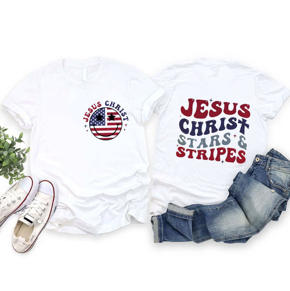 Jesus Christ Stars  and Stripes T-Shirt Sale-GuidingCross