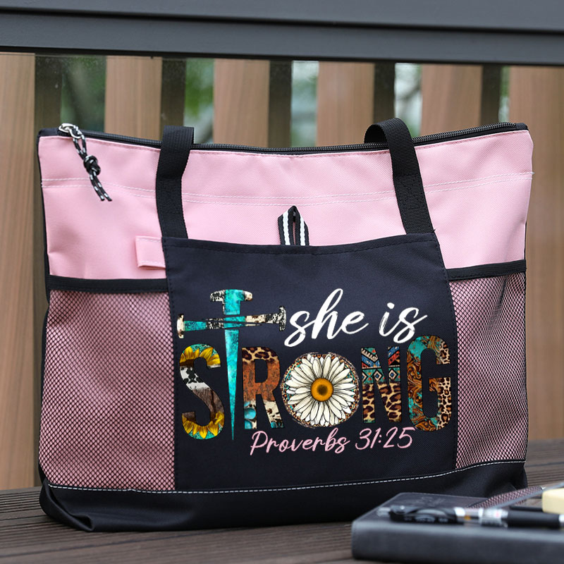 She Is Strong Leopard Daisy Design Tote Bag