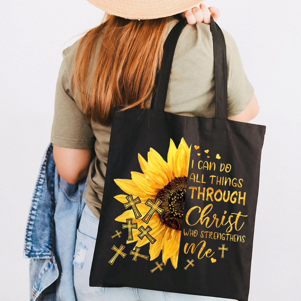 I Can Do All Things Sunflower Design Canvas Tote Bag