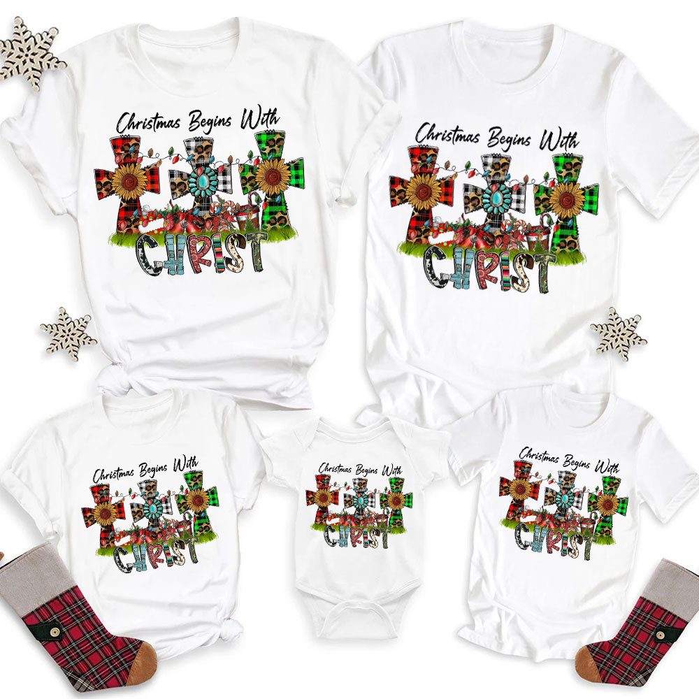 Christmas Begins with Christ Religious Christmas Family Matching Shirts
