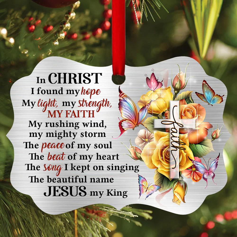 In Christ I Found My Hope Floral Cross Aluminium Ornament