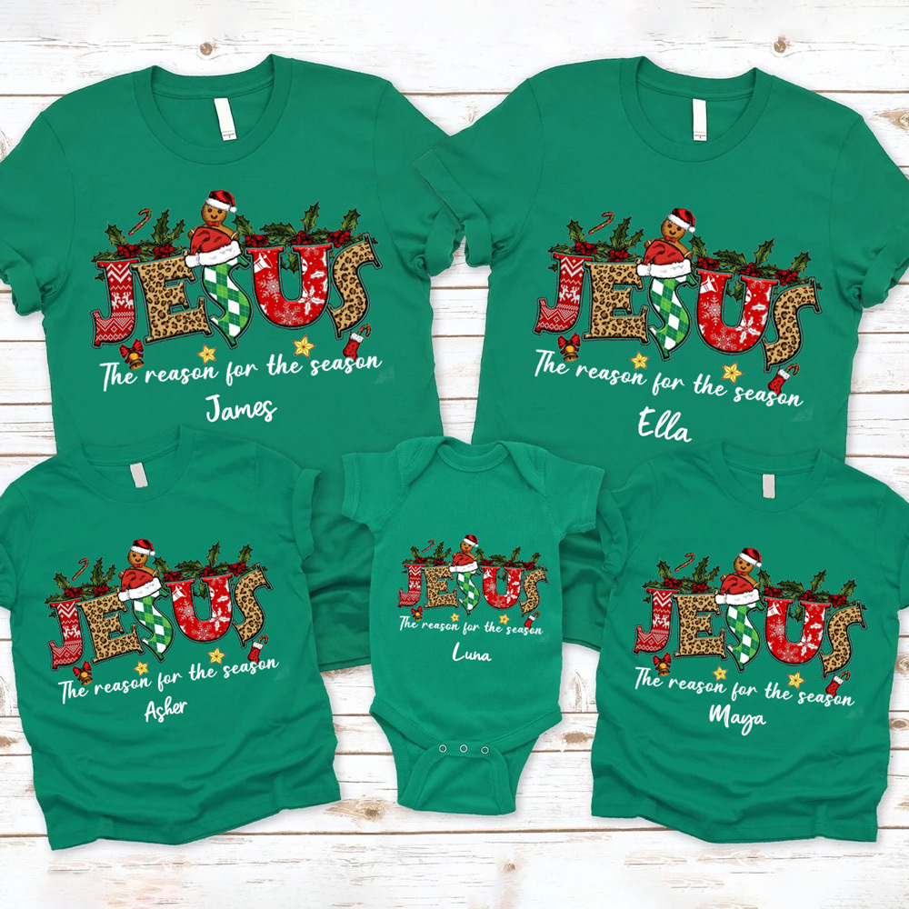 Personalized Jesus Is the Reason Christmas Family Matching Christian T-Shirt